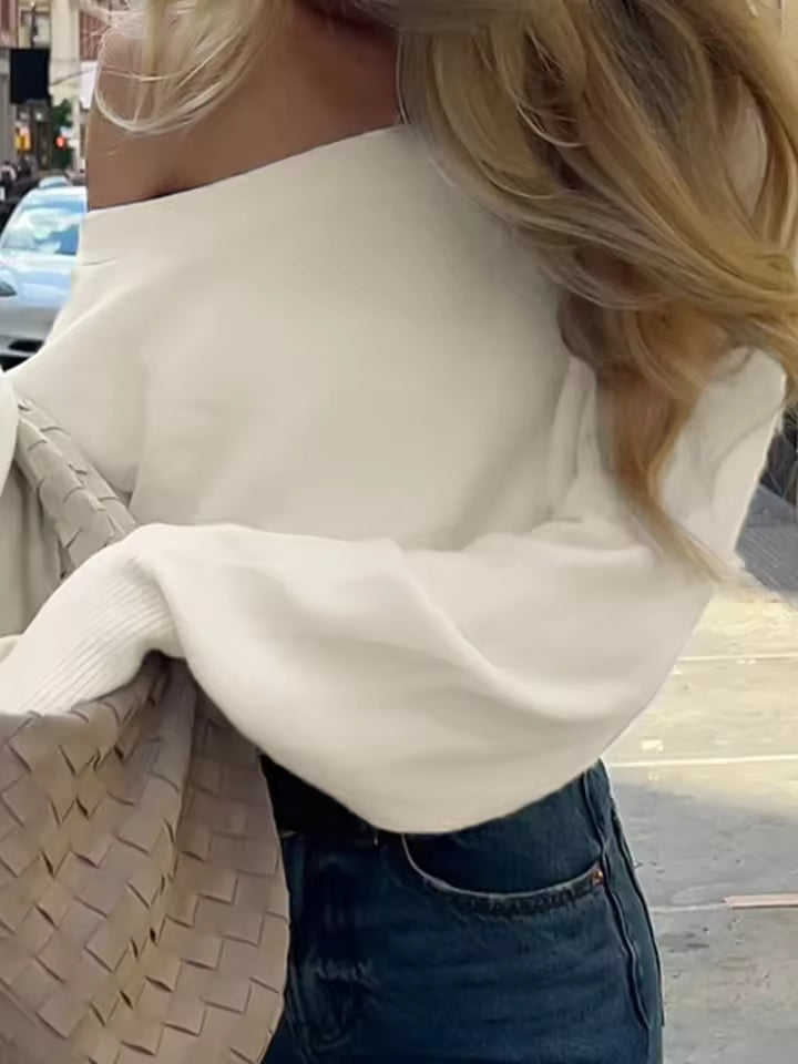 Off the shoulder sweater with wide slit neck long sleeve knitted pullover for everyday fall winter fashion