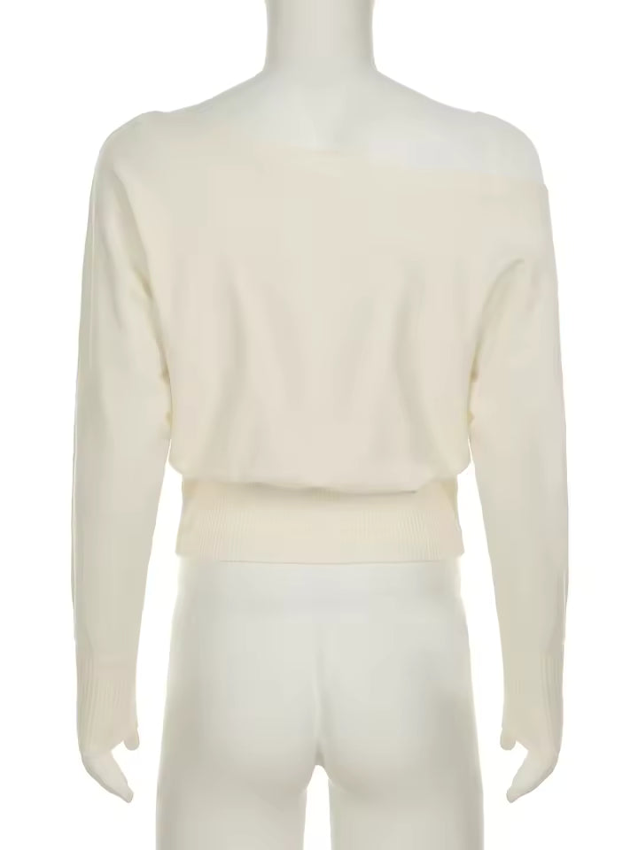 Off the shoulder sweater with wide slit neck long sleeve knitted pullover for everyday fall winter fashion
