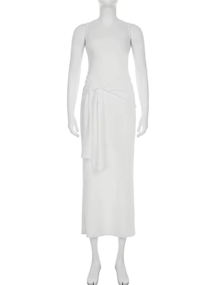 Tossy Bandage Fashion Sleeveless Maxi Dress Women's Pleated Commute High Waist Streetwear Bodycon Dress Knit Ladies Long Dress