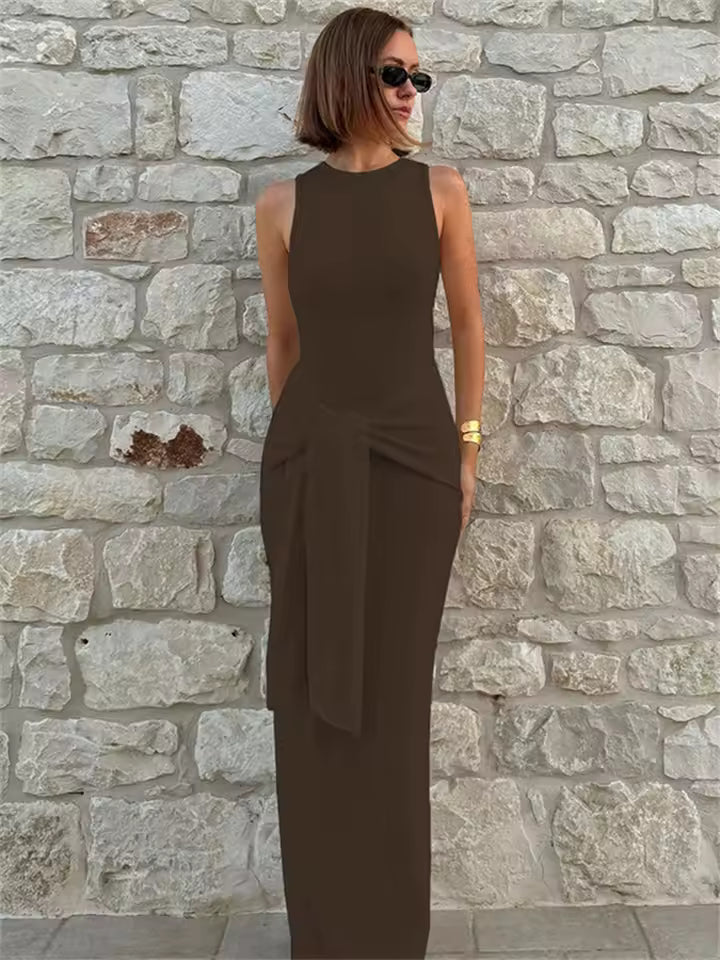 Tossy Bandage Fashion Sleeveless Maxi Dress Women's Pleated Commute High Waist Streetwear Bodycon Dress Knit Ladies Long Dress
