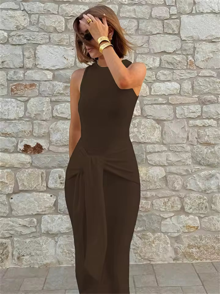 Tossy Bandage Fashion Sleeveless Maxi Dress Women's Pleated Commute High Waist Streetwear Bodycon Dress Knit Ladies Long Dress