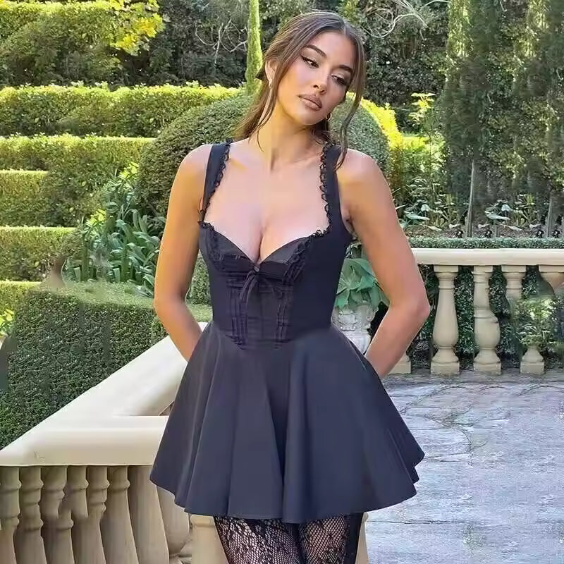Townlike Waist Wrap Elegant A-line Dress Women Spaghetti Strap Mini 2024 Spring Summer Dress Backless Sexy Party Dresses