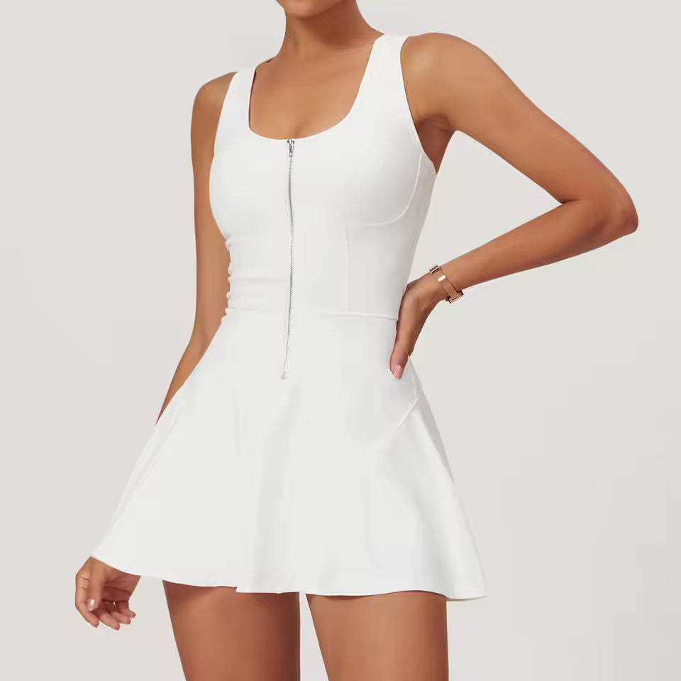 Zipper Sleeveless Women Yoga Set Gym Bodysuit Skirt Sexy Jumpsuits Skirt Clothes Push-up Workout Dance Tennis Fitness Tracksuit