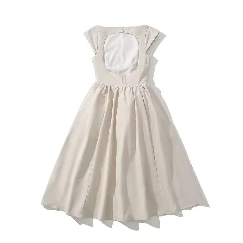 YENKYE High Street Women Sexy Backless Pleated Swing A-line Midi Dresses Short Sleeve Low Waist Elegant Party Dress Black Robe