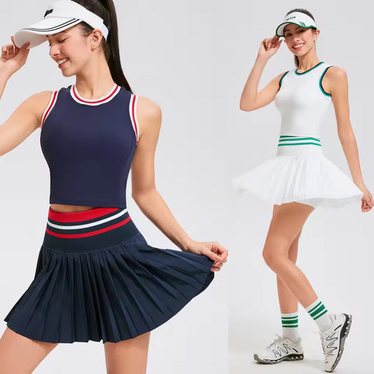 Women Short Sportswear Two Pieces Fitness Yoga Set High Waist Tennis Skirt badminton Gym Suit Female Breathable Sportswear 2025