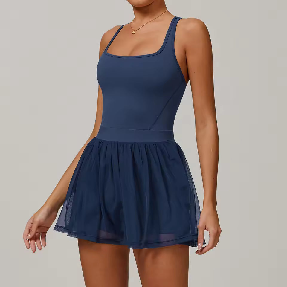 New Yoga Fake Two Piece Gym Sports Suit Sexy Women's Anti-Reflective Suit Outdoor Running FitnessTennis Skirt Clowns TrainingSet